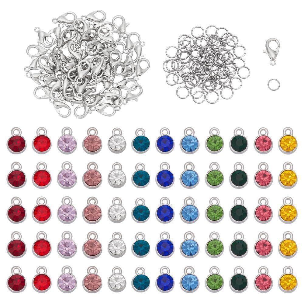 1837 60pcs 12 Colors Rhinestone Link Connectors Charm Flat Round Birthstone